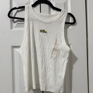 a new day White Tank Top with Embroidery